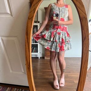 80s dress Barbie mini dress tiered skirt tropical cotton